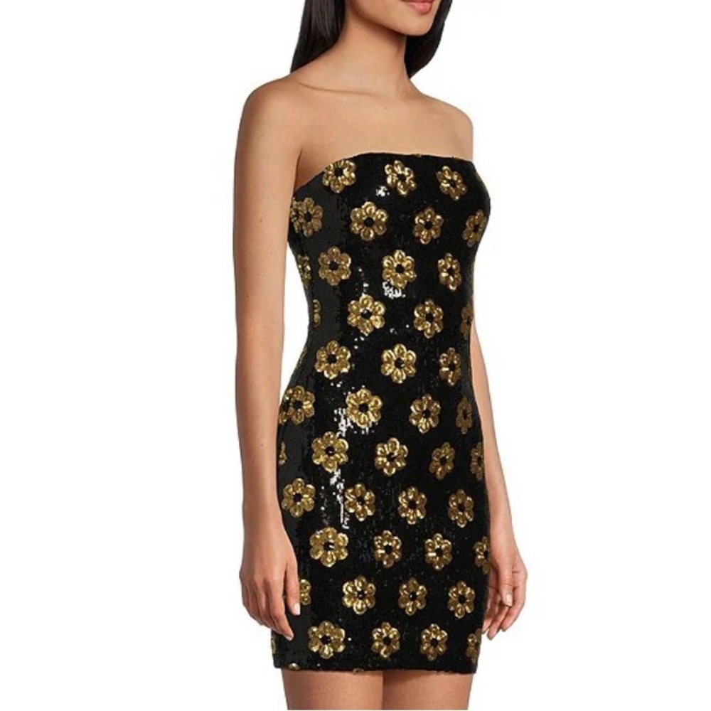 Floral Sequin Black and Gold Dress